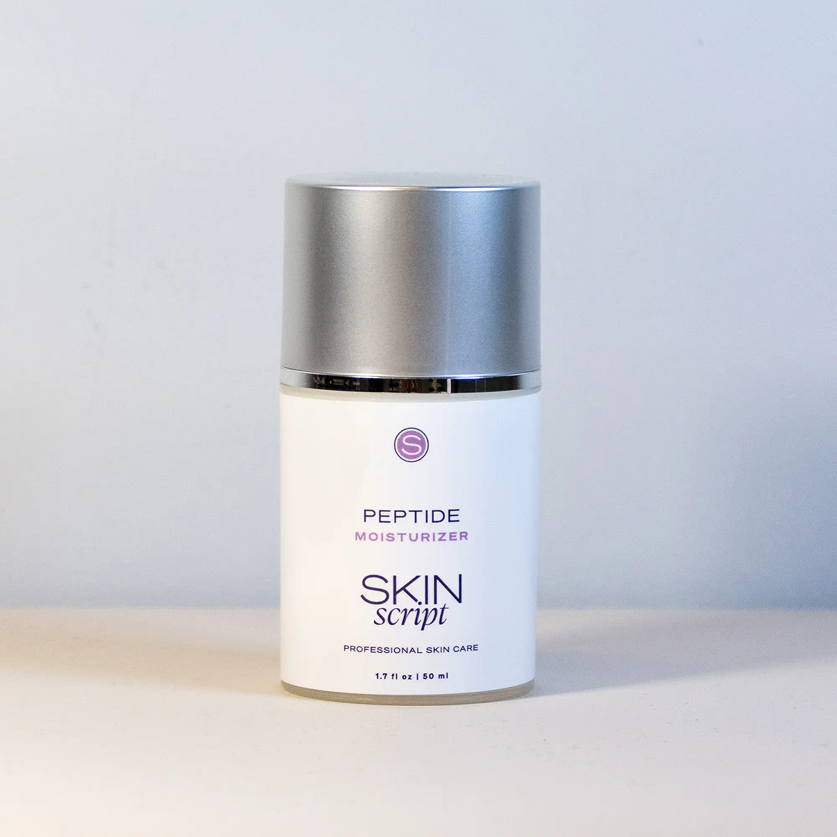 Skin Script Peptide Moisturizer stimulates fibroblast production and improves the appearance of fine lines and wrinkles.