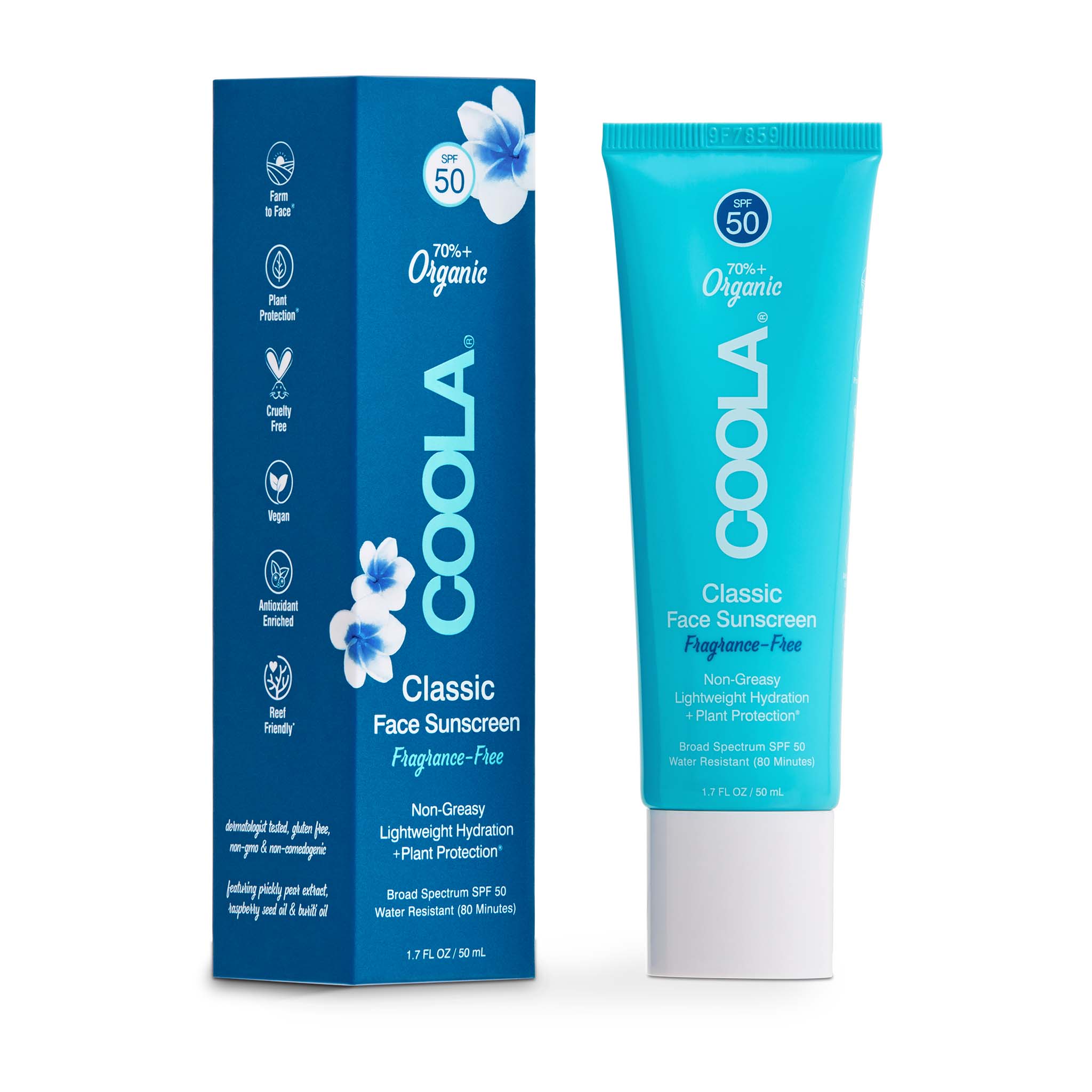 Coola face sunscreen spf 50 fragrance free is lightweight, non-greasy and is a great for daily use.