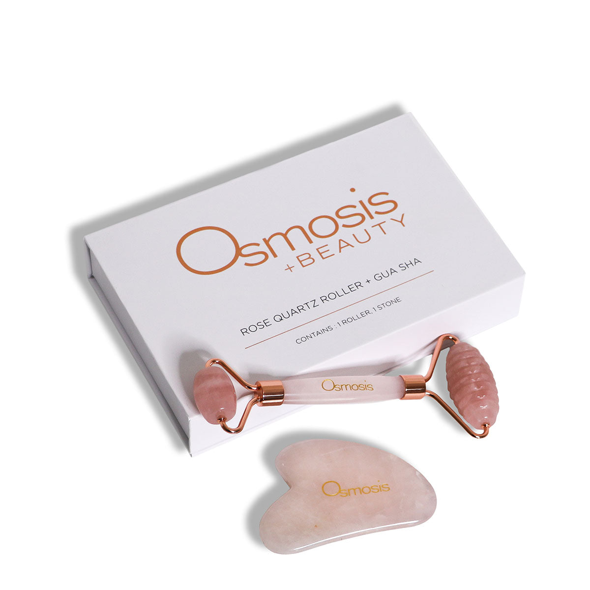 Osmosis Quartz roller and Gua Sha stone increase circulation and penetrates product for more vibrant, healthier skin.