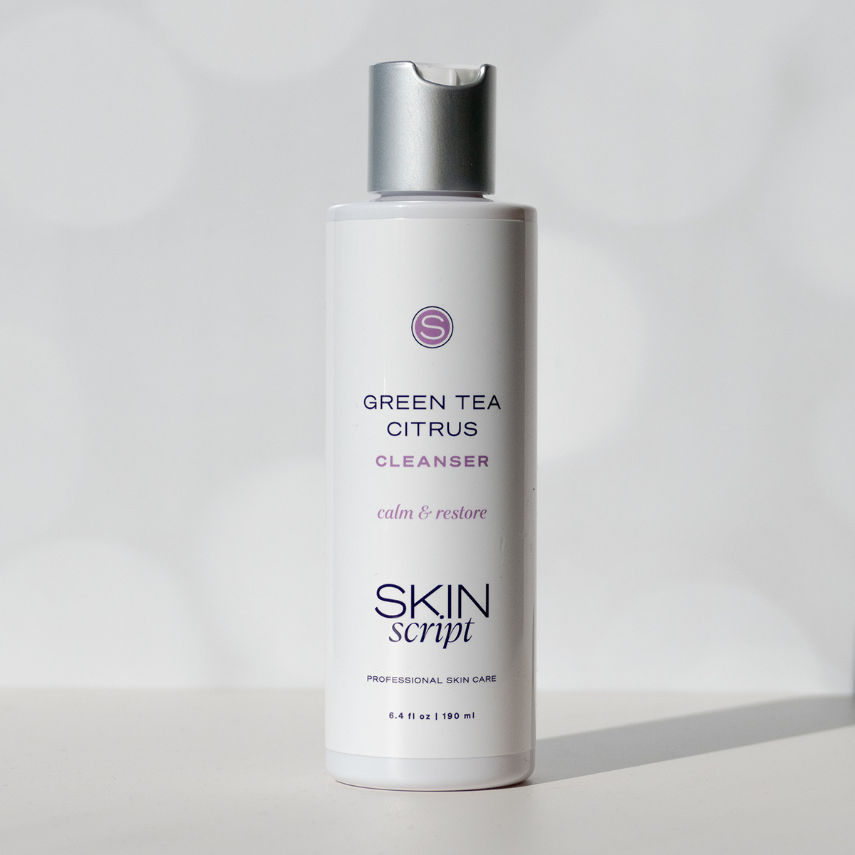 Skin Script Green Tea Citrus Cleanser in a 6.4 oz squeeze bottle