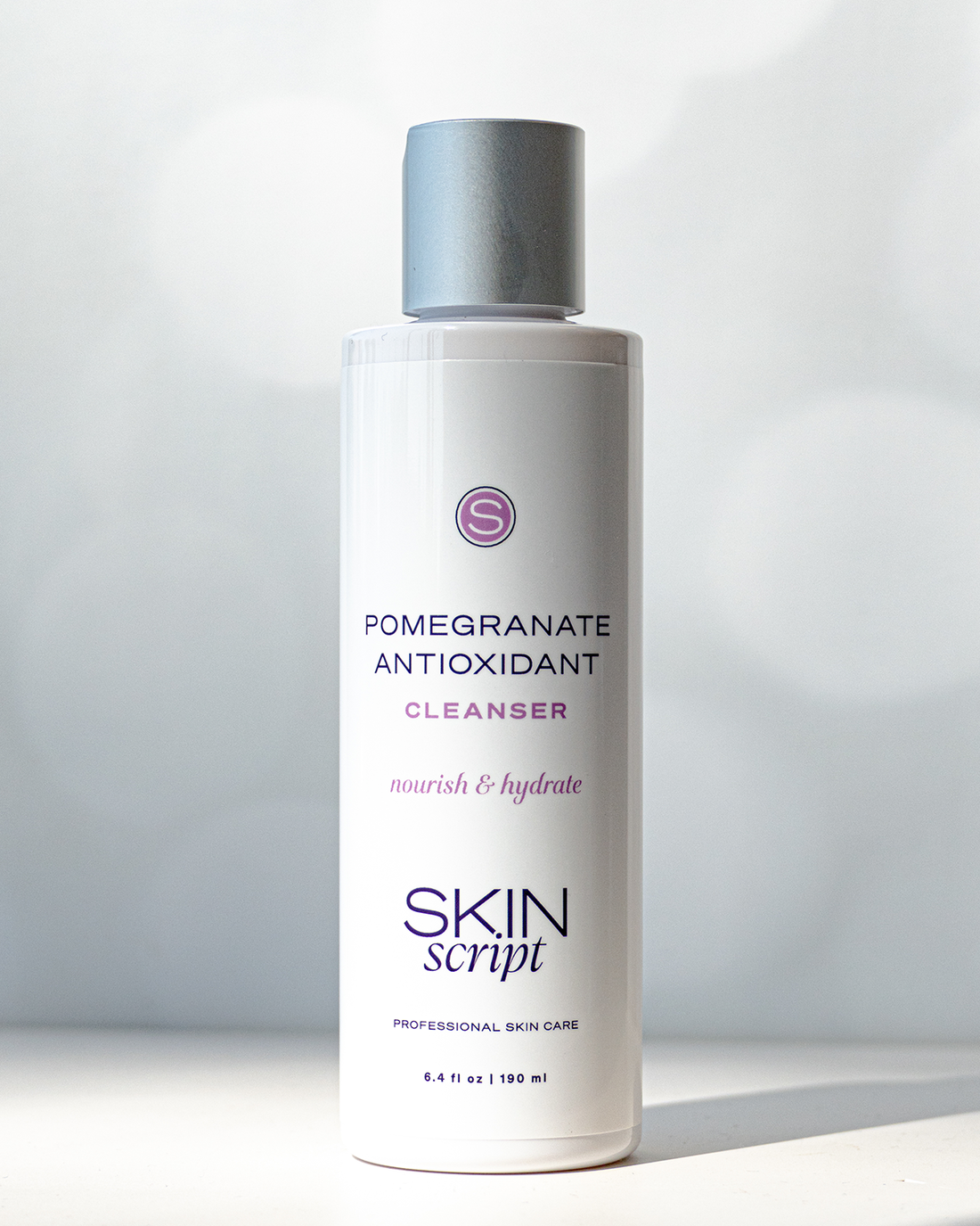 Skin Script Pomegranate Antioxidant Cleanser in a 6.4 oz squeeze bottle