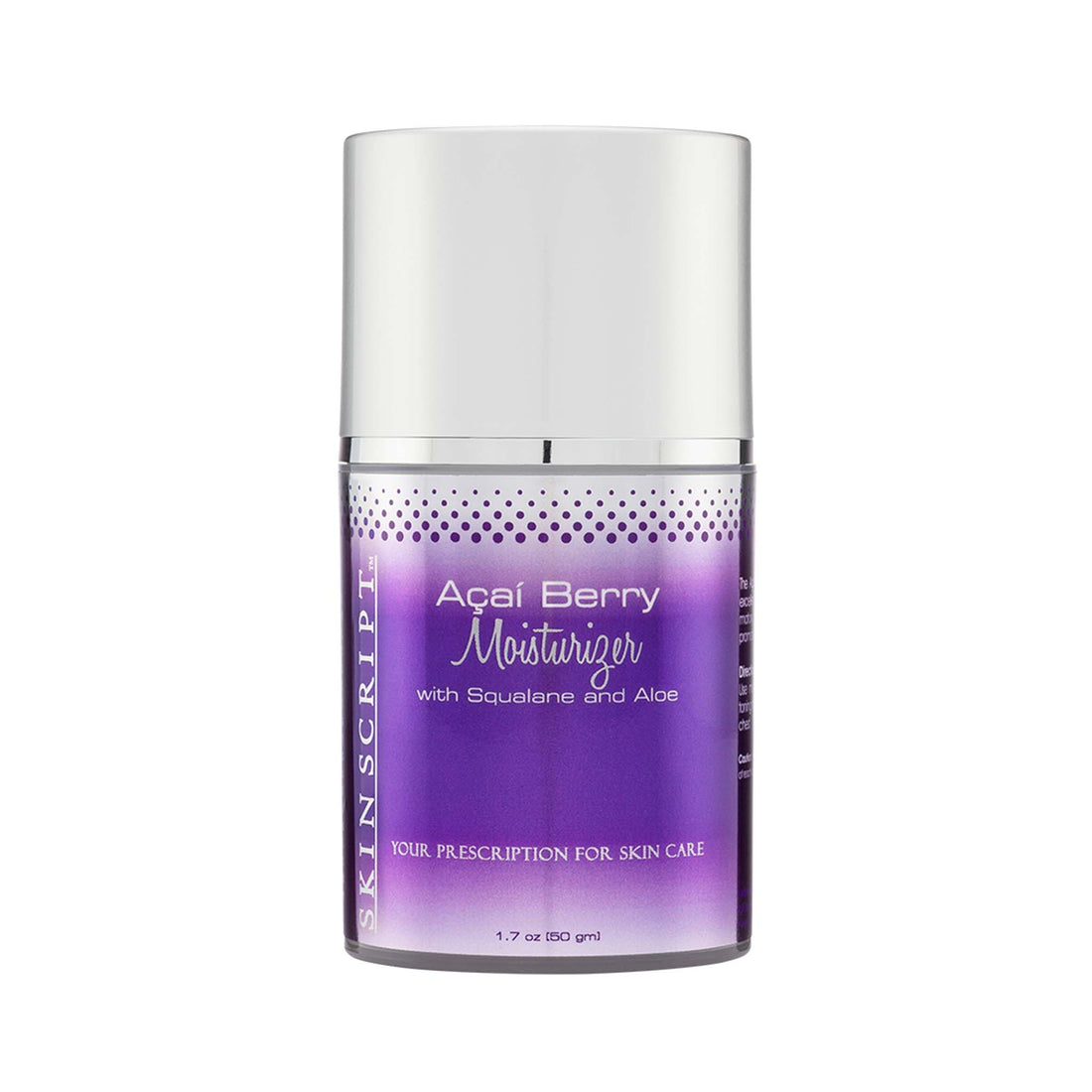 Skin Script Acai Berry Moisturizer relieves surface signs of aging with intense hydration and boosting collagen. 