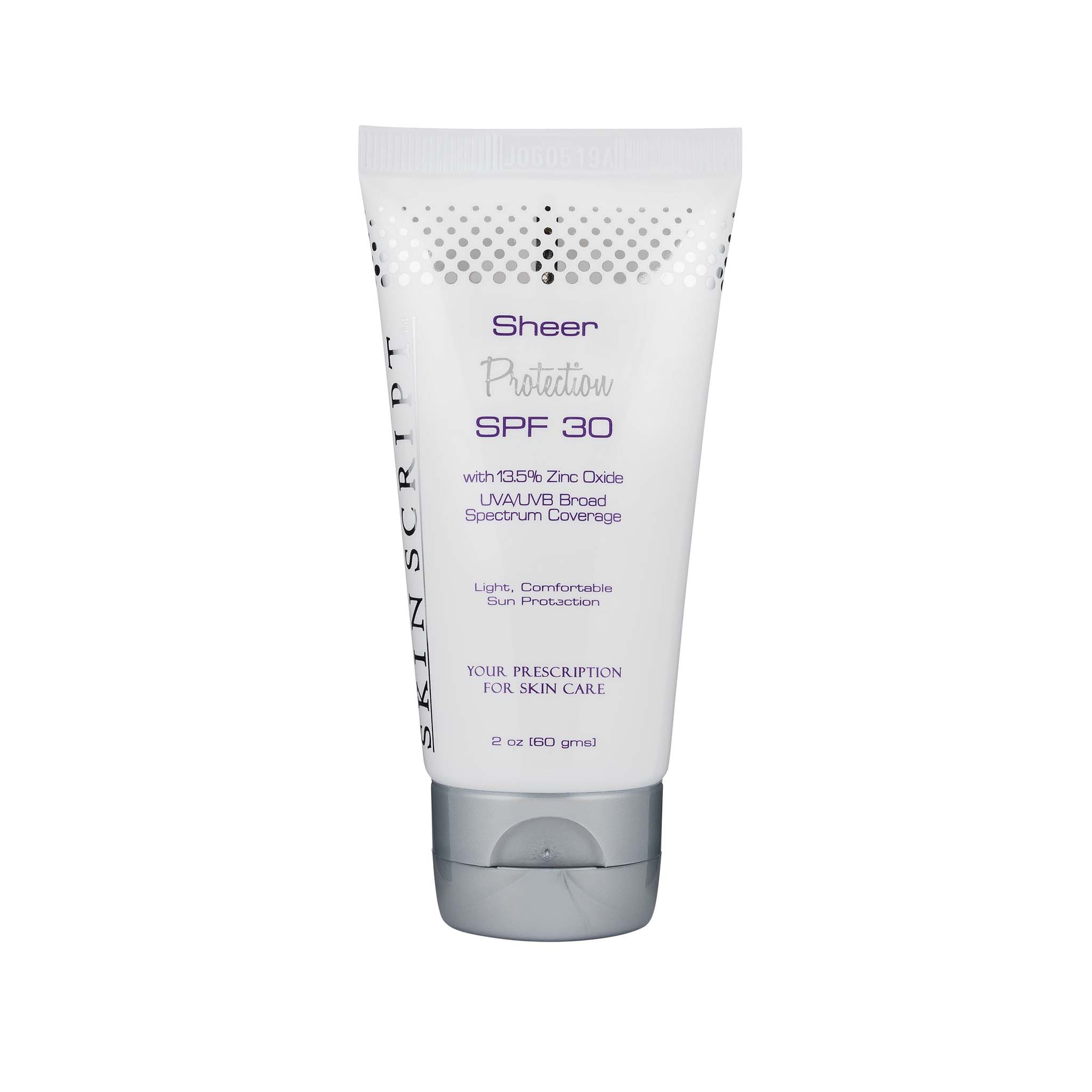 Skin Script Sheer Protection SPF 30 prevents sun burns and decreases premature aging caused by sun damage.